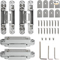 4-Pack 7 inch Silver Hidden Door Hinges,Heavy Duty Zinc Alloy Concealed Hinges, 180 Degree Invisible Hinge, 3 Way Adjustable Butt Hinge