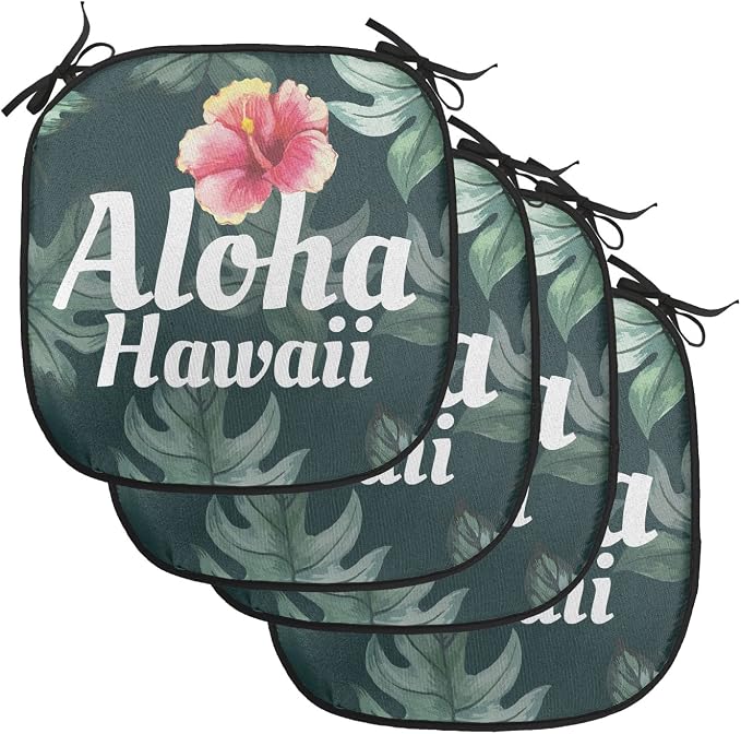 Lunarable Hawaiian Chair Cushion Pads Set of 4, Monstera Leaf Exotic Flourish Greenery Watercolor Effect, Anti-Slip Seat Padding for Kitchen & Patio, 16"x16", Hunter Green Pale Yellow