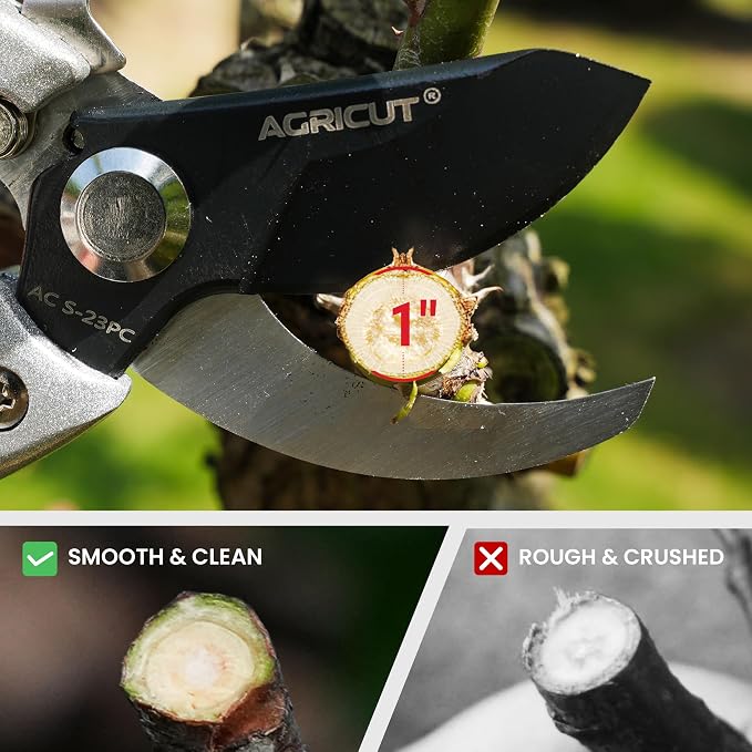 AGRICUT Pruning Shears, 7/8-Inch Cut Capacity Hand Clippers, Bypass Pruners, Gardening Scissors with Sharp Steel Blade (Aluminum Handle, High Carbon Steel)