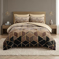Nesker Comforter Set King Size, Black Golden Gradient Cubic 7 Pcs Bedding for Kids and Adults, Brown Modern Geometric Bed Sheet Sets with Fitted Sheet 2 Pillowcases & 2 Shams