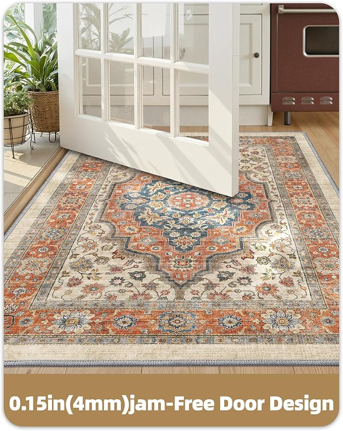 Color&Geometry Vintage Kitchen Rugs Sets of 3, Machine Washable 4mm Ultra Thin Stain Resistant Kitchen Floor Mats, Non Slip TPE Backing Runner for Sink,Hallway,Laundry,Entryway (2x3+2x5+2x7)