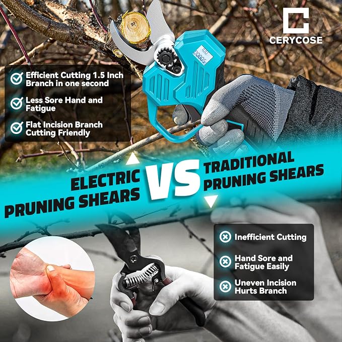 Cerycose Electric Pruning Shears Compatible with Makita 18v Battery, 0.8-2 Inch Max Cutting Diameter Electric Pruner with LCD Display & Imported SK7 Steel Blades for Gardening Tree Pruning(No Battery)