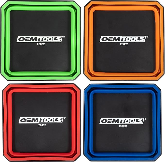 OEMTOOLS 26052 Foldable Magnetic Tray Set, Mothers Day Gifts, Magnetic Tray for Mechanic's Small Parts, Sorting and Storage, Collapsible, 4-1/2" Square, 2 lb. Capacity, 4 Color Gifts for Mom