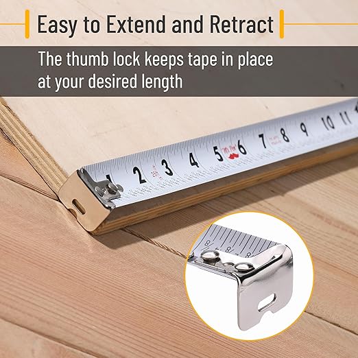Mr. Pen- Retractable Tape Measure 25 ft, Easy Read, Double Sided Steel Retractable Measuring Tape with Fractions, Ideal for Construction & DIY Projects