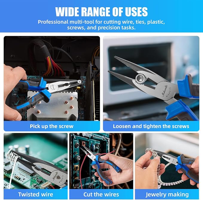 Needle Nose Pliers 6.5" Long Nose Pliers for Wire Bending, High Carbon Steel Needle Nose Plier, Serrated Jaw Pliers for Jewelry Making, Electronics Repair, Object Grasping, Craft Making