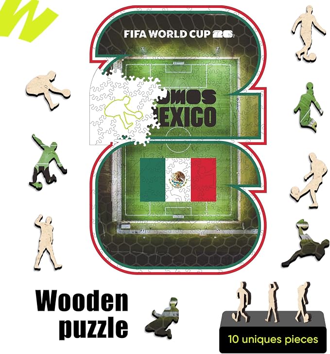 FIFA Mexico 26 Wooden Puzzle for Adult, 200 Pieces Irregular Shape Puzzle, 5MM Thick,Creative Collectible Gift for Fans, Officially Licensed Product, 9.3 x 12