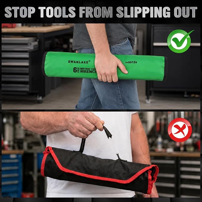 6-Piece Metric Wrench Set, Large Wrench Set Metric and Standard, 23mm, 24mm, 26mm, 27mm, 30mm, 32mm Long Big Open End Wrench Tool Set Roll Up Pouch Organizer, Combination Wrenches Sets