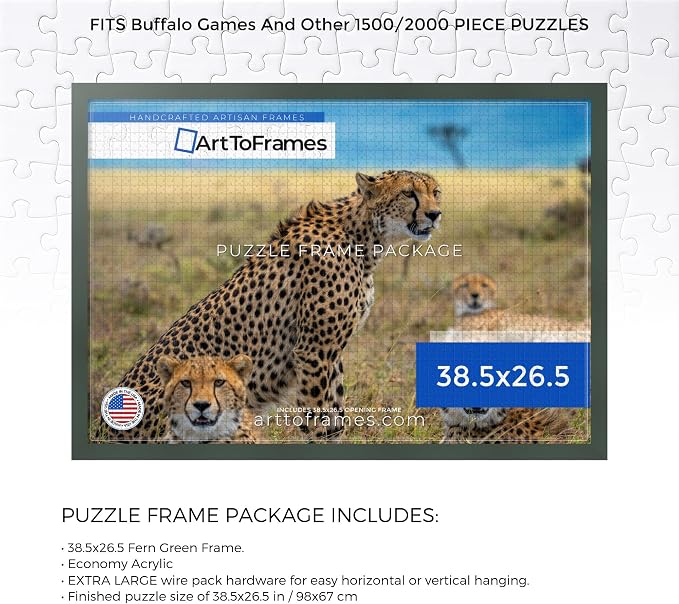 ArtToFrames Puzzle Frame for Buffalo Games 1500, 2000 Piece Jigsaw Puzzles, 38.5x26.5 Inch (98x67 cm), Fern Green Engineered Wood with Economy Acrylic, Ready to Hang Puzzle Display