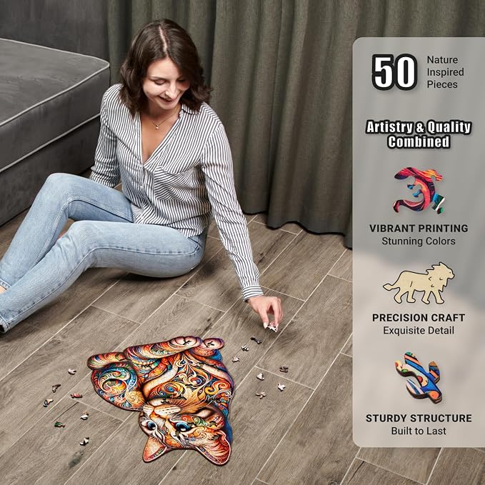 LEOGOR Wooden Puzzles for Adults 500 Piece (16.8 x 21.9 in), Mosaic Cat Jigsaw Puzzle, Extra-Thick 5mm Wood Puzzle Adult, Unique Animal Shaped Pieces, Challenging Large Brain Teaser Puzzle for Adults