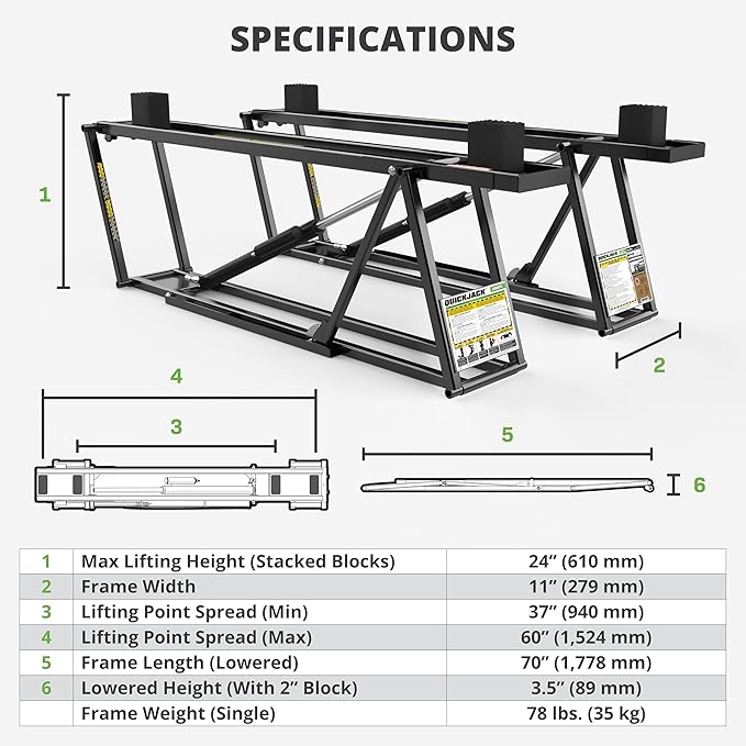 QuickJack Bundle - 6000TL Portable Car Lift, Wall Hangers & Pinch-Weld Blocks, ALI Certified, 6,000-lbs. Capacity, 110V Power Unit, Car Lift for Garage, Shop, & Mechanic