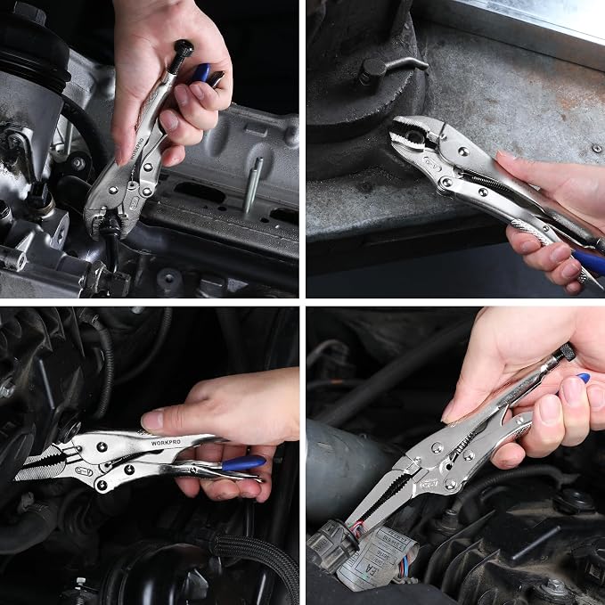 WORKPRO 5PCS Locking Pliers with Hex Key, Long Nose Curved Jaws Vice Grips