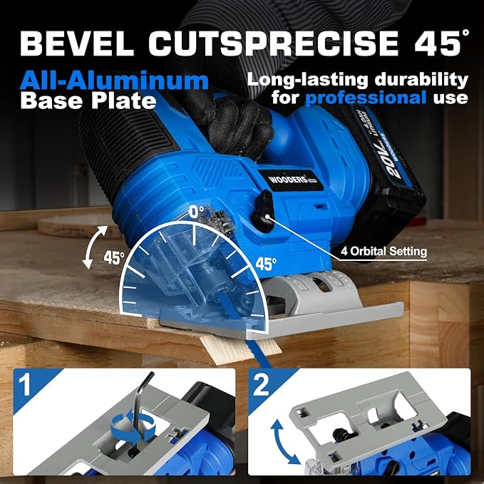 20V Brushless Cordless Jig Saw with 4.0Ah Battery 3200SPM, 1"Stroke | Heavy-Duty Variable Speed Jigsaw Tool with 6 Blades, 4 Orbital Settings, 45° Bevel, Low Vibration for Wood & Metal Cutting