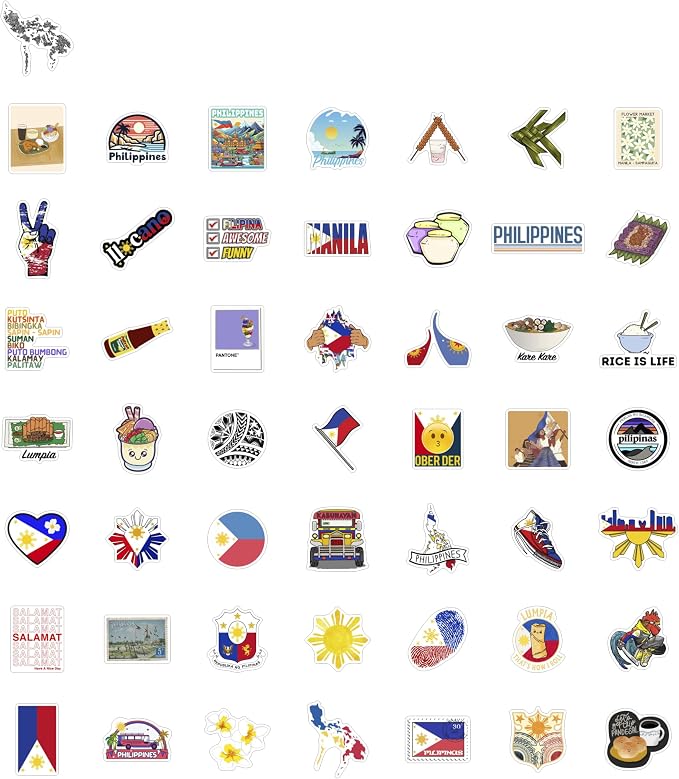 BulbaCraft 100Pcs Philippines Stickers, Filipino Stickers for Water Bottle and Laptop - Philippines Party Supplies & Decorations, Waterproof Vinyl Decals, Filipino Flag Stickers, Gifts for Women & Men