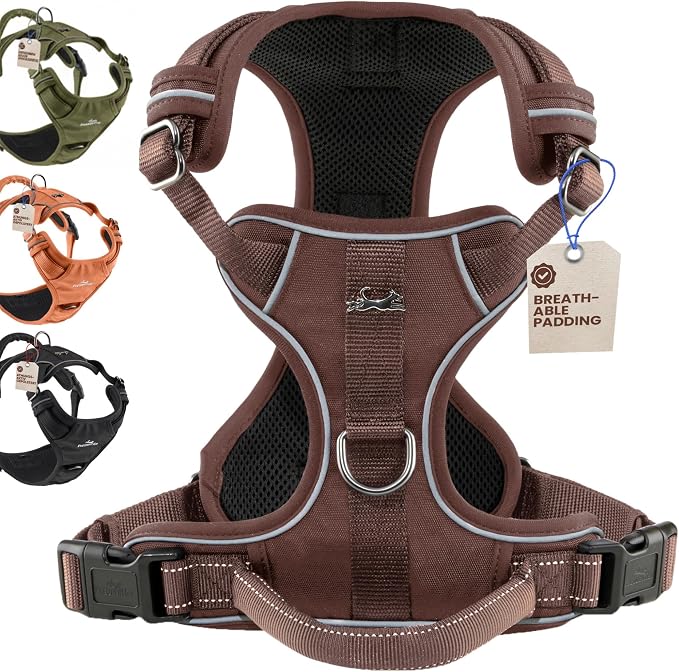 Freudentier No Pull Dog Harness with Handle, Front & Back Clips, Reflective | Soft breathable mesh padding - perfect fit with no chafing or slipping - comfortable dog vest for small, medium & large dogs