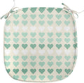 Lunarable Aquamarine Chair Seating Cushion, Romantic Pattern with Heart Shapes in Rows, Anti-Slip Seat Padding for Kitchen & Patio, 16"x16", Champagne Laurel Green