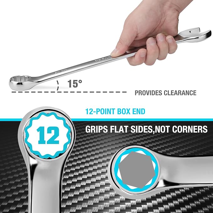 DURATECH 1-1/16" Combination Wrench, SAE | CR-V Constructed, Mirror Polish, 12-Point, 15-Degree Offset