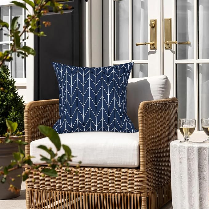 LVTXIII Outdoor/Indoor Throw Pillows, Decorative Throw Pillows with Inserts, 18”x18” Square Pillows for Bed, Couch, Sofa and Patio Furniture (Set of 2, Herringbone Navy)