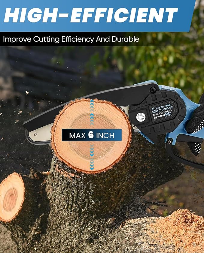 Saker Mini Chainsaw|6 Inch Chainsaws[2026 Upgraded]|Mini Cordless Electric Chain Saw|Small Handheld Portable Chain Saws Battery Powered Saw for Tree Trimmer and Garden,Gifts for Men