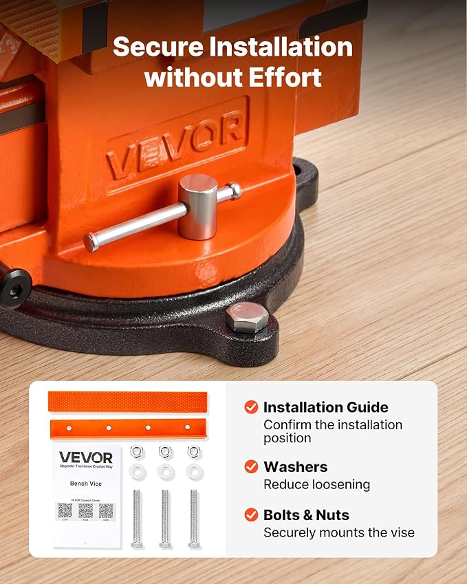 VEVOR Heavy Duty Bench Vise, 8" Jaw Width, Multi-Purpose Ductile Iron Bench Vise with Anvil and 360-Degree Locking Swivel Base, 2.95" Throat Depth, 8" Max Jaw Opening, for Drilling, Pipe Cutting