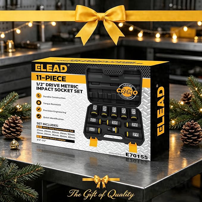 1/2'' Drive Deep Impact Socket Set: 11-Piece Metric Wheel Axle Nut Wrench Large Jumbo 27mm 29mm 30mm 31mm 32mm 33mm 34mm 35mm 36mm 38mm Car Spindle Joint High Torque Truck Bearing Locknut