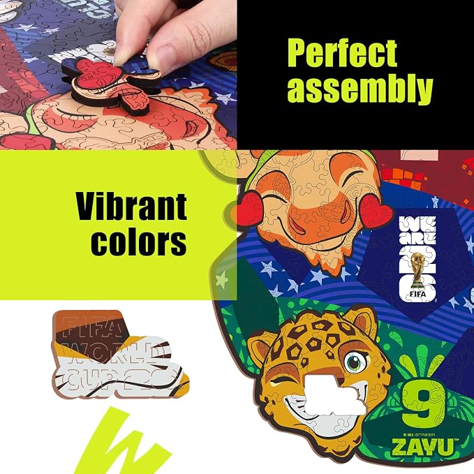 FIFA World Cup 2026 Mascot Wooden Jigsaw Puzzle, 150 Pieces Unique-Shape Collector’s Set (Clutch, Maple & Zayu) Official Merchandise – Fun for Kids & Adults, Ideal Soccer Fan Gift, 11.8 x 10.8 Inch