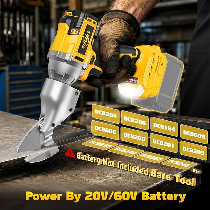 Cordless Metal Shear Compatible for DEWALT 20V 60V, Brushless Electric Metal Shears 1600RPM for HVAC Ducts, Auto Body Panels &Fencing,Stainless Steel Cutter with LED Light (Tool Only