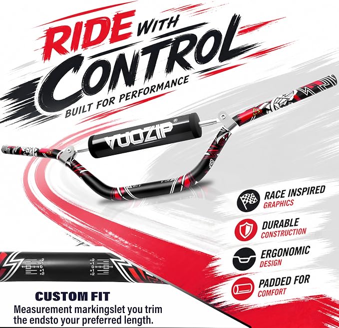 1-1/8" 28mm Mid-Rise Dirt Bike Handlebars - 6061-T6 Aluminum Heavy-Duty Handlebar with Foam Pad, Grips & Riser Clamp Kit, Universal Fit for Motocross Pit Bike ATV Quad (Type-B)