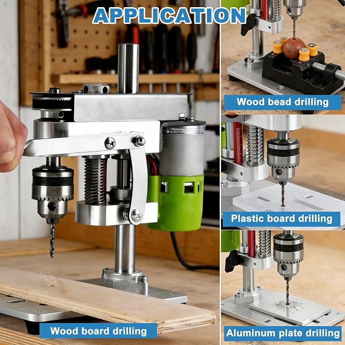 Mini Benchtop Drill Press with Work Light | Rear-Mounted 795 Motor, Small Bench Drilling Machine for Woodworking, Jewelry & Crafts, B10 Chuck, Motor & Belt Guard
