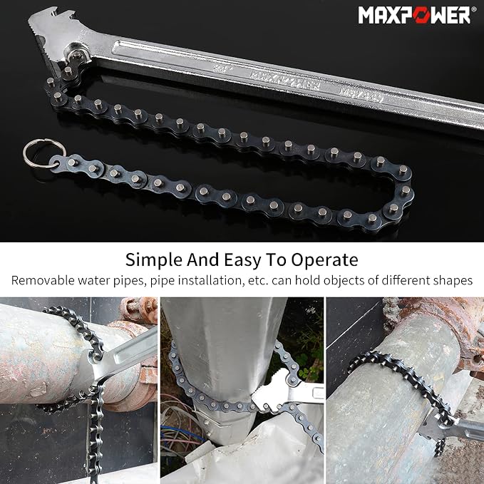 MAXPOWER 24 inch Chain Wrench, 6.3" Pipe Capacity, I-Beam Handle | Heavy Duty Chain Pipe Wrench with 22" Chain, Ideal for Plumbing, Large Pipes Fittings, Industrial Oil Filters