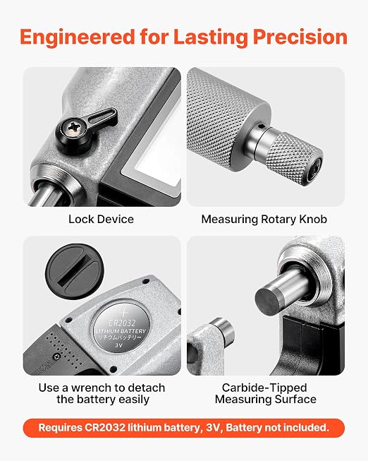 VEVOR Micrometer Set, Digital Outside Micrometer 0-1 inch Measuring Range, 0.00005" Resolution, Ultra-Precision 0.0001 Accuracy, LCD Screen, in/mm Switch, Carbide Tip, with Protective Case
