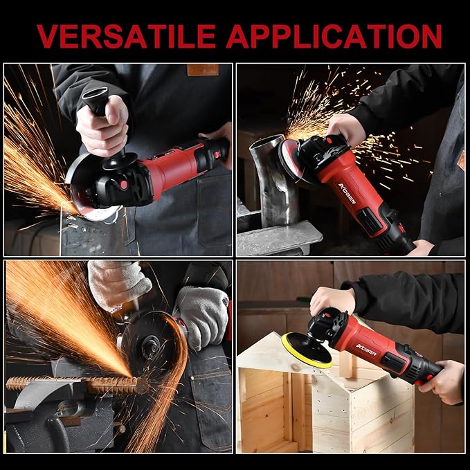 AOBEN 1200W Angle Grinder 4-1/2 inch | 10Amp, 11000 RPM, 6-Speed Corded Power Electric Cut off Tool with Switch Lock | for Heavy Duty Work & Metal Cutting, Grinding & Polishing
