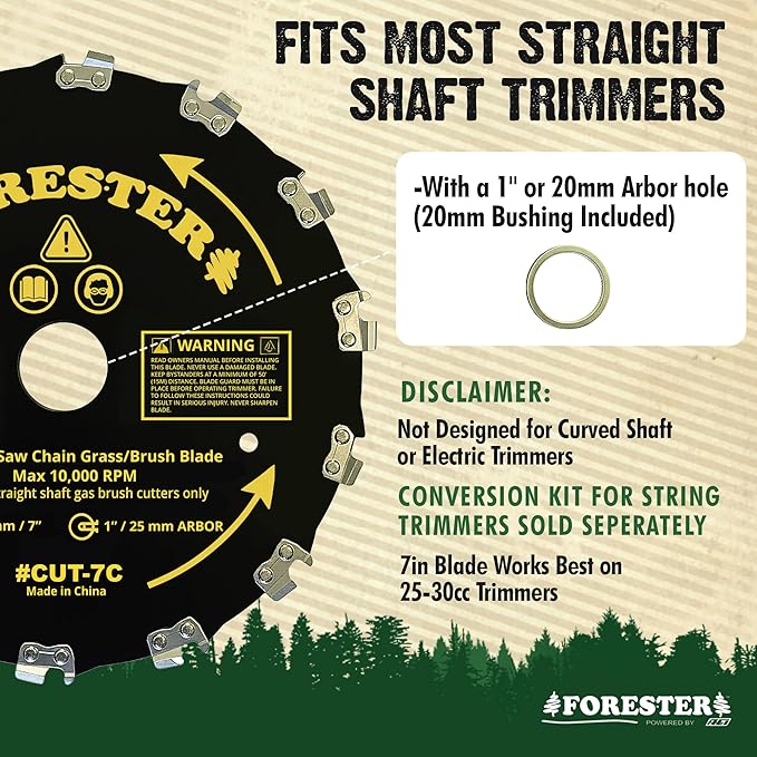 FORESTER Carbide Tip Chainsaw Brush Cutter Blade - 7in x 14 Teeth | Fits Most Straight Shaft Trimmers | Conversion Kit Sold Separately