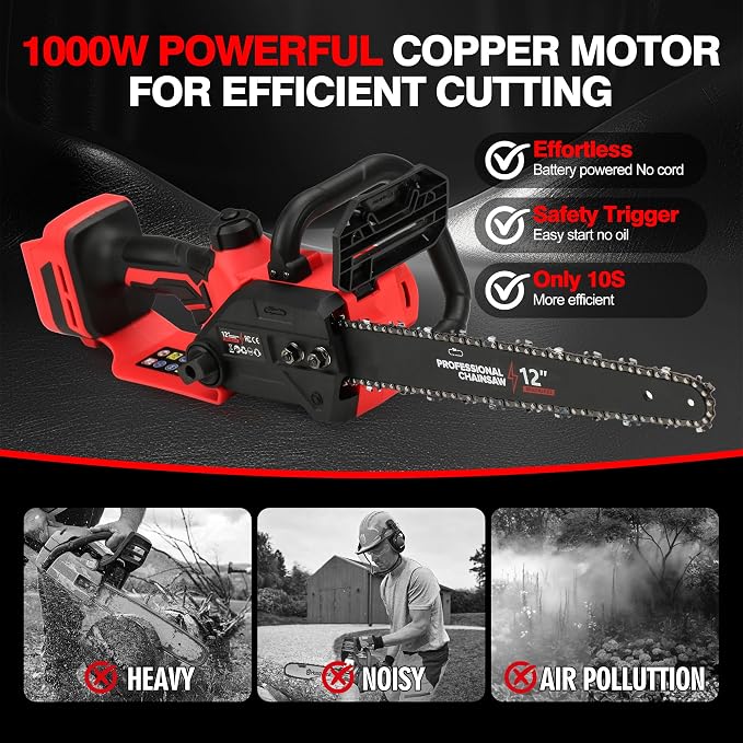Brushless Electric Chainsaw 12" Cordless Tool Only for Milwaukee M18 18V Battery with Auto Oiler & Security Lock, for Tree Saw Trimming and Branch Wood Cutting (Tool Only)