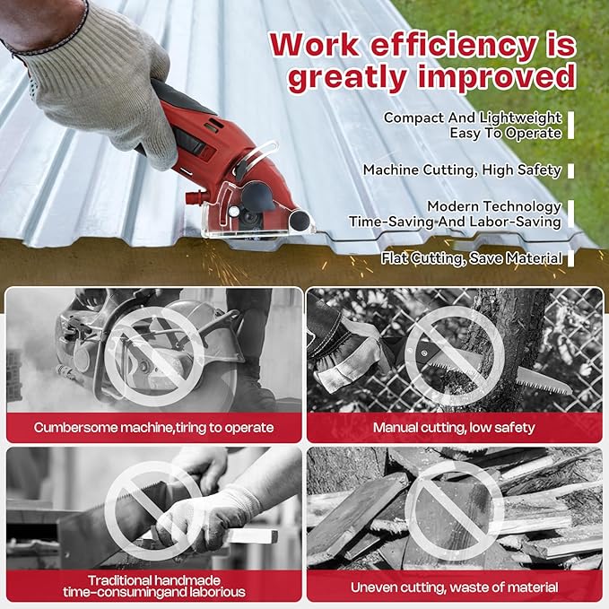 Corded Mini Circular Saw, 400W 110V 3400RPM Multifunction Handheld with 6 Blades Max Cutting Depth ½ Inch, Compact Small Circular Saw for Wood Drywall Tile PVC Pipe Soft Metal