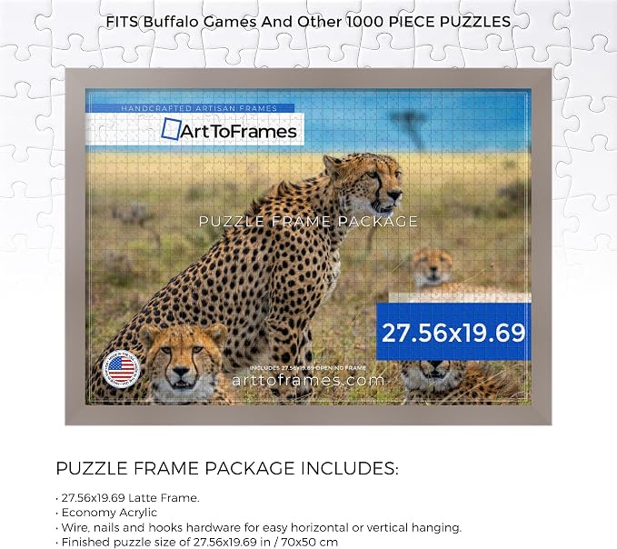 ArtToFrames Puzzle Frame for Buffalo Games 1000 Piece Jigsaw Puzzles, 27.56x19.69 Inch (70x50 cm), Latte Engineered Wood with Economy Acrylic, Ready to Hang Puzzle Display