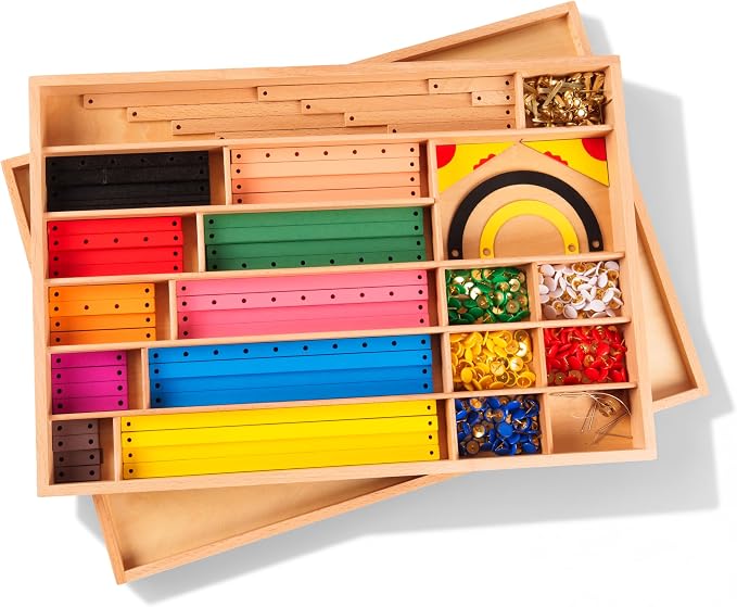 Premium Montessori Geometry Sticks Set 7lbs 23in– Wooden Construction Kit with Cork Workboard, Color-Coded Rods Metal Connectors, Hands-On 2D Shape Building Spatial Reasoning, STEM Homeschool Kids 3-6