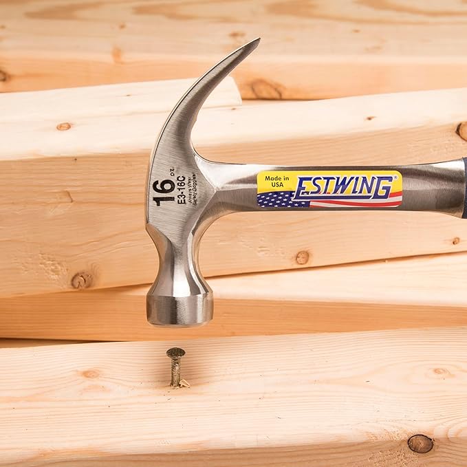 ESTWING Hammer - 16 oz USA Made Curved Claw Hammer with Smooth Face & Shock Reduction Grip - E3-16C