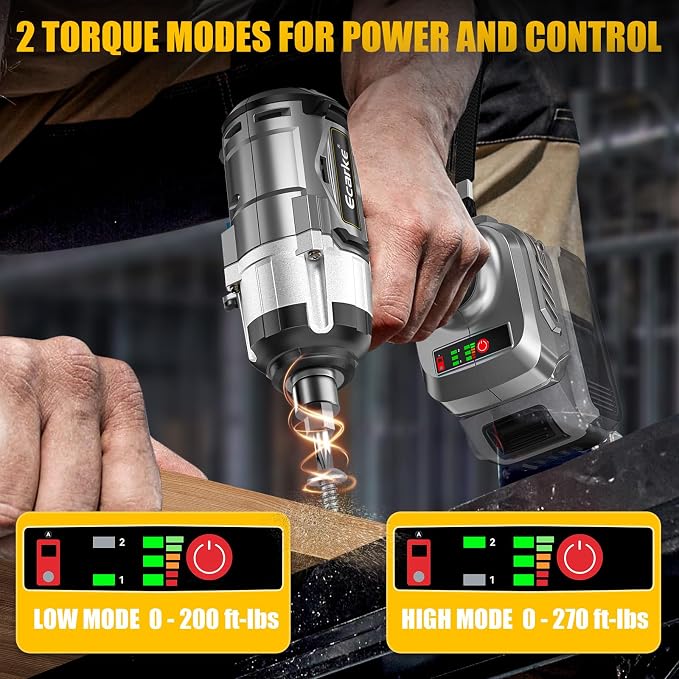 Ecarke Cordless Impact Wrench 1/2 inch Compatible with Dewalt 20v Battery, 300 FT-LBS (400N.m) Brushless Electric Impact Gun with LED Work Light, High Torque Impact Driver, Bare Tool Only