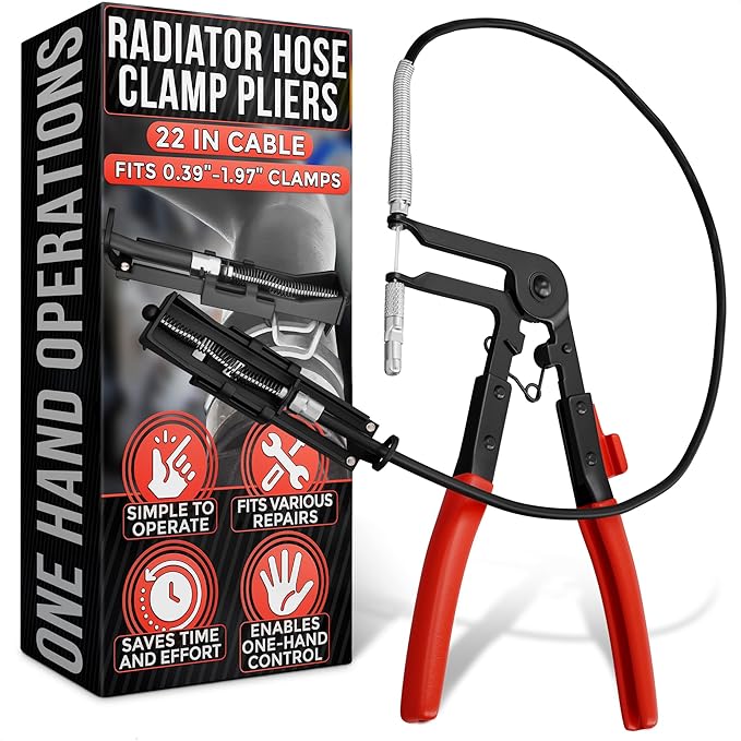 Hose Clamp Tool – Radiator Hose Clamp Pliers Automotive Tool – Corrosion-Resistant Carbon Steel with Ratchet Locking Mechanism – Controlled One-Hand Operation for Tight Engine Cooling System Repairs