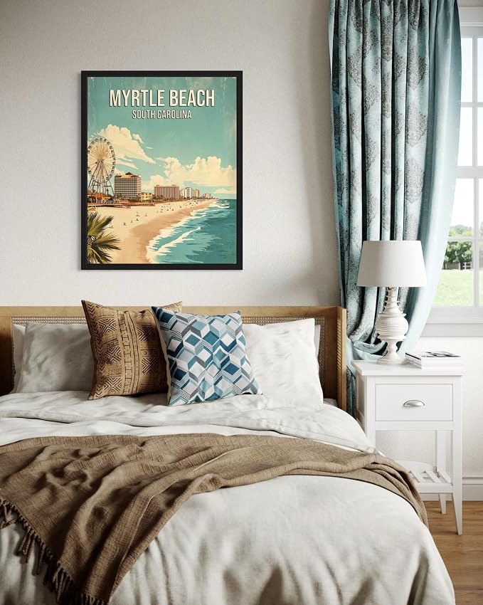 Myrtle Beach South Carolina Unframed Wall Art Print Poster, US Vintage Retro Beach Scenery Posters Prints for Restroom Home Picture Painting Artwork Gallery 219 (Myrtle Beach South Carolina, 24"L x 18"W, Unframed)