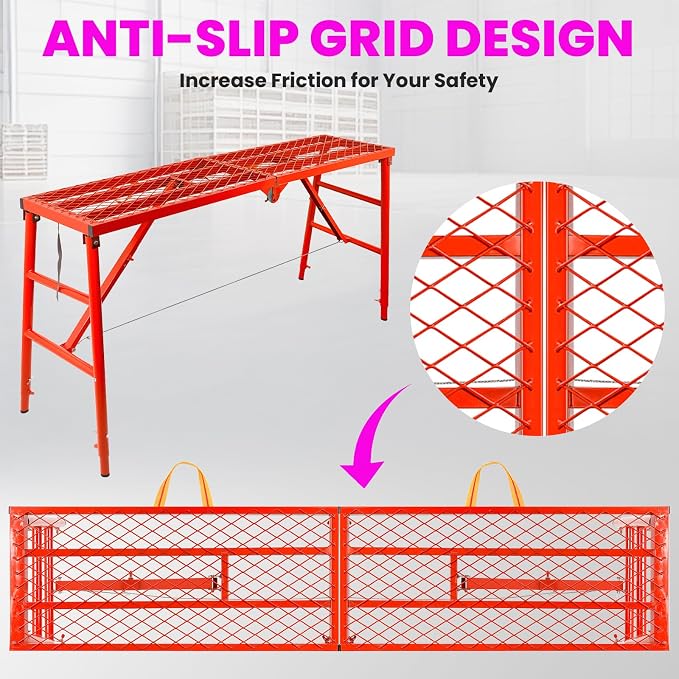 900LBS Foldable Work Platform Scaffolding, Portable Scaffolding Ladder with 5-Level 34"-53" Height Adjustable Welded Steel Work Platform, Multi-Purpose Scaffold Ladder for Painting, Wiring, Home Decor