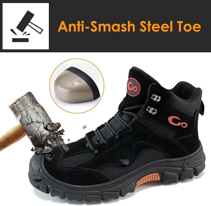 Ablanczoom Work Boots for Men Steel Toe - Construction Footwear Slip Resistant Comfortable Breathable Durable Safety Boot
