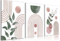 Frimeeme Framed Large Boho Pink and Green Canvas Print Set of 3 ，Abstract Leaves Geometry, Ready to Hang, 16x24 Inches