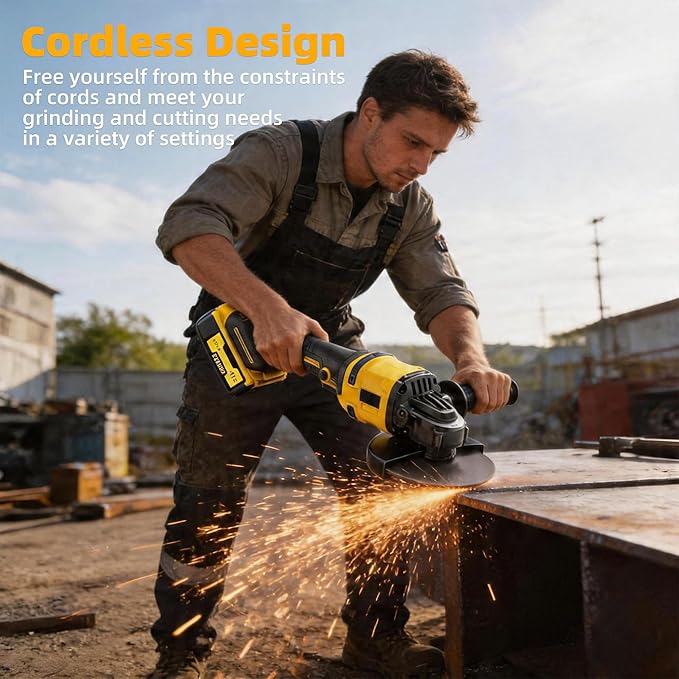 Cordless Angle Grinder: 4-1/2 Inch Brushless Battery Grinder Tool with 2X 4.0Ah Batteries＆Charger, Power Angle Grinders for Cutting, Rust Removal, Grinding, and Polishing