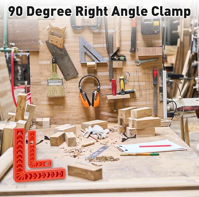 HARFINGTON 4Pcs Corner Clamp 90 Degree 4/8" Right Angle Clamp Set for Woodworking, ABS Plastic Positioning Square Tool for Picture Frame Box Cabinets Drawers, Orange