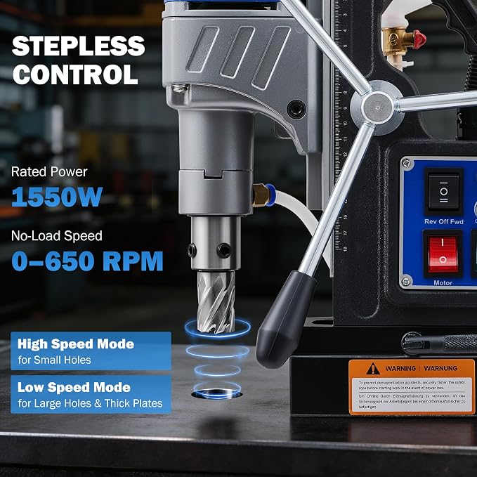 ZELCAN Mag Drill Press with 11 Core Drill Bits, 1550W Magnetic Drill with 2" Boring Dia Reverse Drilling, 2922lbf Portable Electric Magnet Drill with Stepless Speed for Metal Surface Industrial Home