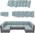 14 Piece Outdoor Furniture Replacement Cushions, Cover+Filling, 25.6" x 25.6" x 4" Foam Waterproof Outdoor Sofa Cushion Sets, Fit Wicker Rattan Sectional Conversation Set,Flowers