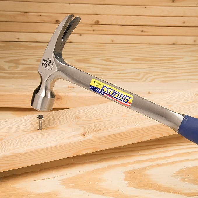 ESTWING Framing Hammer - 24 oz USA Made Long Handle Straight Rip Claw Hammer with Milled Face & Shock Reduction Grip - E3-24SM