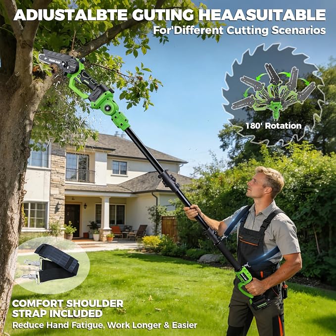 2-in-1 Electric Pole Saws for Tree Trimming, 6 Inch Mini Chainsaw Cordless with Lightweight Extension Pole, 2 * 4.0Ah Battery Powered Pole Chain Saw, 15ft Max Reach for Tree Trimmer Wood Cutting