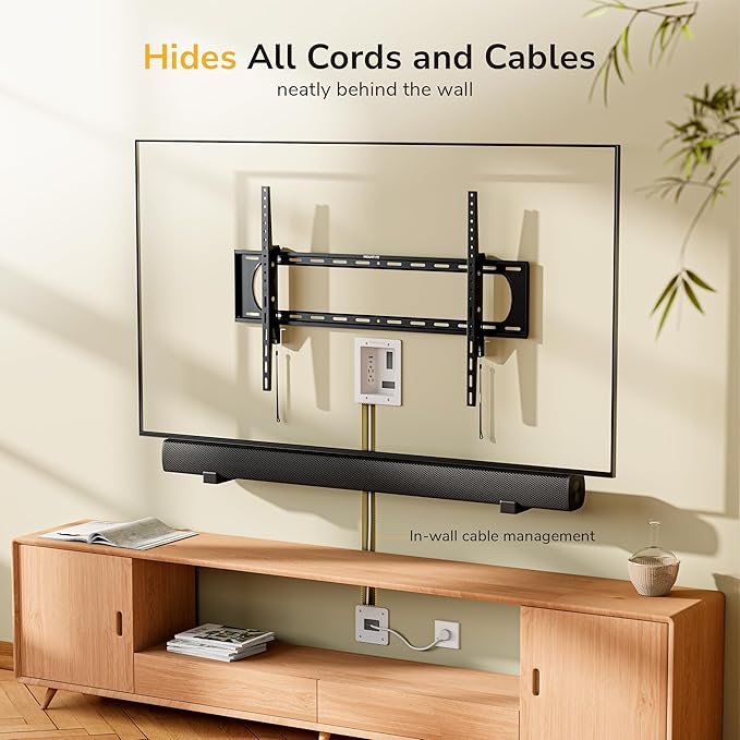Mount-It! in-Wall TV Cable Management Kit with Recessed Power – Dual Outlet, USB-A and USB-C Ports, 9ft Cord, and Hand Saw – Easy, Safe Cable Management for Organized TV and Home Theater Setups